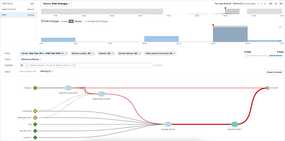 Screenshot shows Telstra withdraws the 9.9.9.0/24 prefix