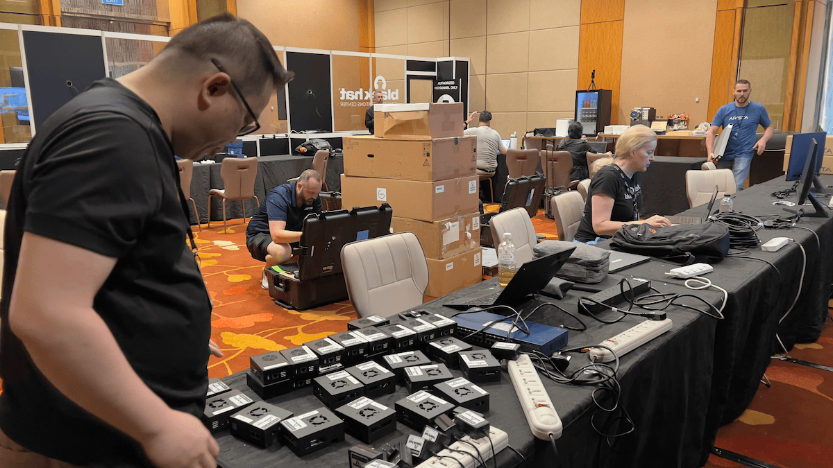 Team staging ThousandEyes agents before venue deployment. 