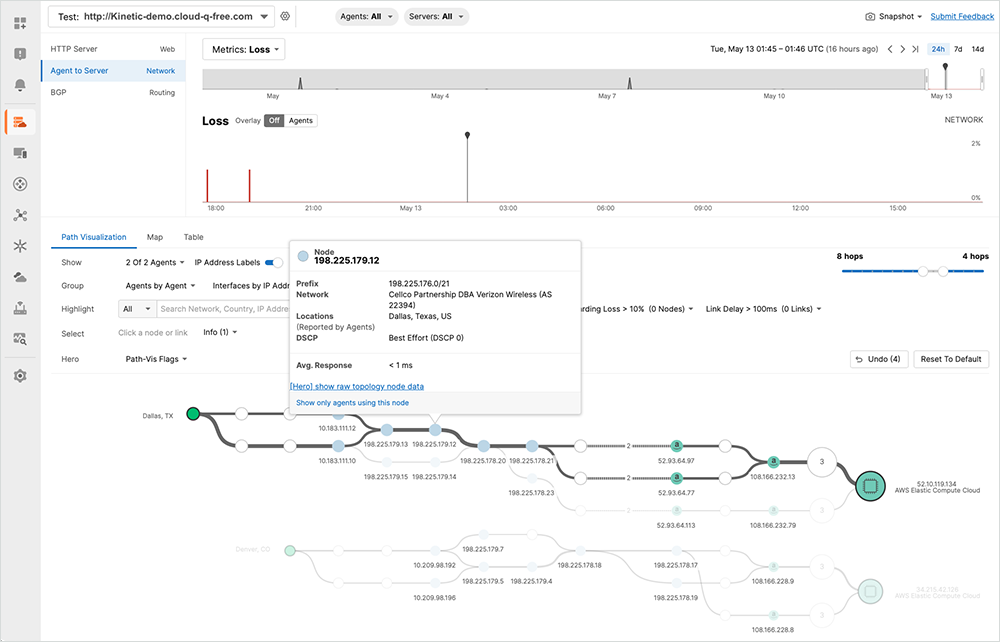 Screenshot of path visualization within the ThousandEyes platform for industrial networks