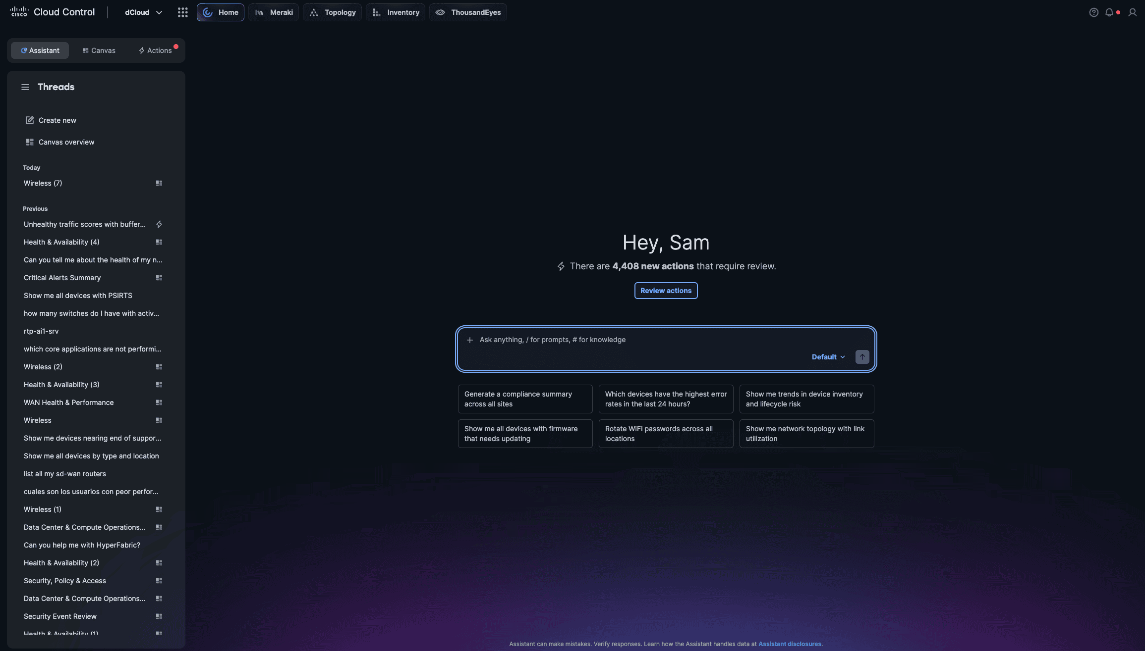 Cisco ThousandEyes is integrated into the Cisco Cloud Control experience, giving NetOps teams consistent access to ThousandEyes alongside other supported Cisco products and telemetry. 