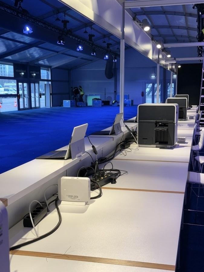 Wireless Active Testing access point installed at the event registration desk