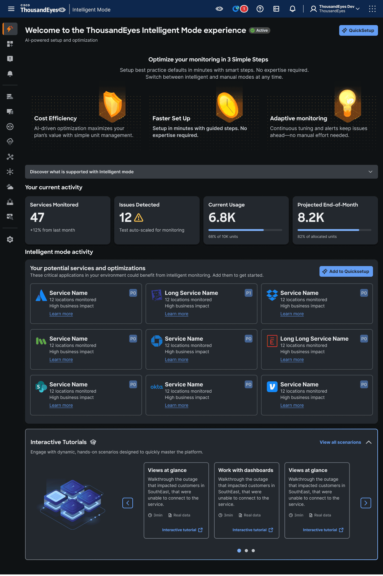 Screenshot of ThousandEyes Intelligent Testing
