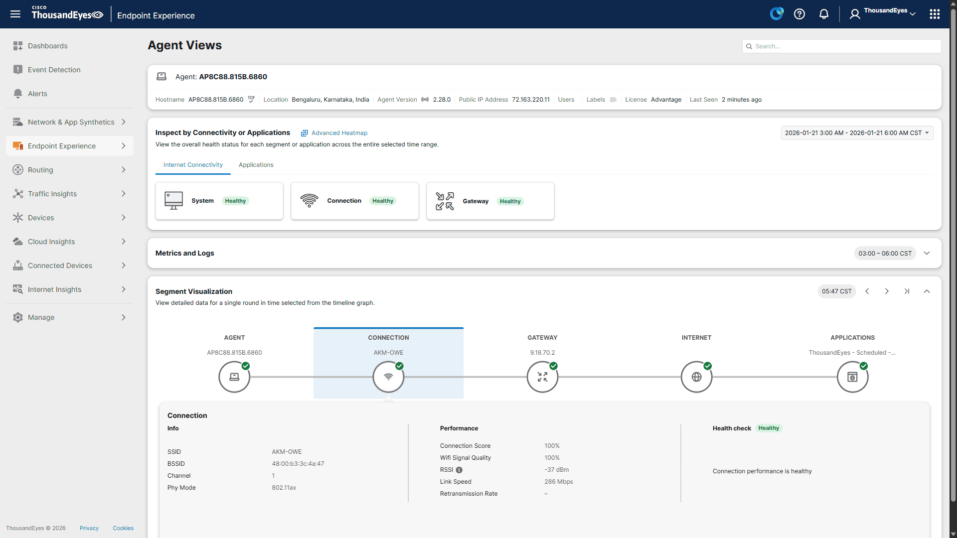 Screenshot of Wireless Active Testing Agent Views
